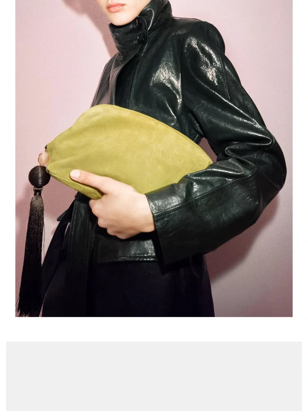 ZARA Olive Green tassel clutch
